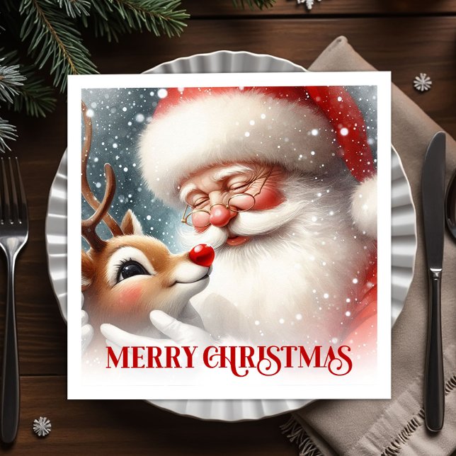 Servilleta De Papel Cozy Santa and Rudolph Christmas Dinner Party   (Cozy Santa and Rudolph Christmas Dinner Party Napkins

)