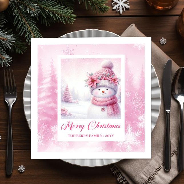 Servilleta De Papel Cozy Winter Forest Pink Snowman Pinkmas Party  (Cozy Winter Forest Pink Snowman Pinkmas Party Napkins)