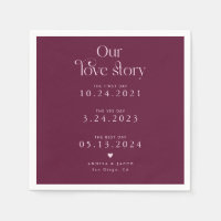 Cranberry Our Love Story Retro Boda Napkin