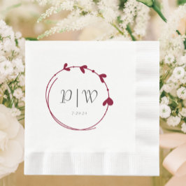 Servilleta De Papel Cranberry Red Simple Heart Wreath Monograma Boda