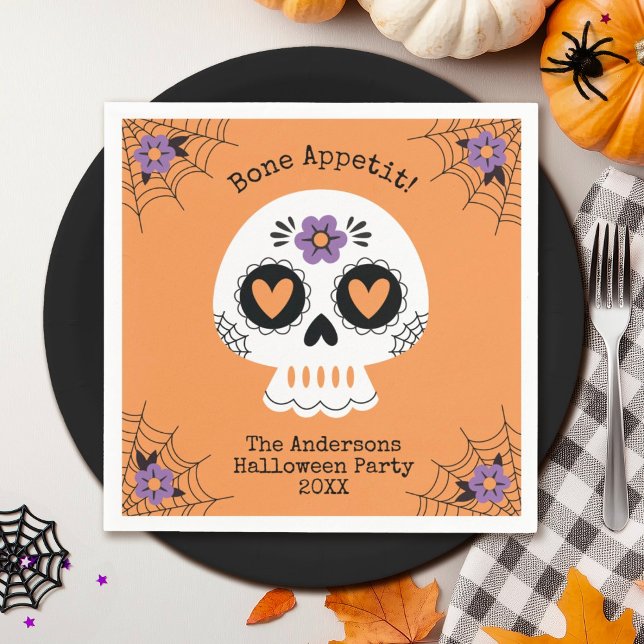 Servilleta De Papel Cráneo de azúcar de la fiesta de Halloween (A cute sugar skull napkin for your Halloween party.)