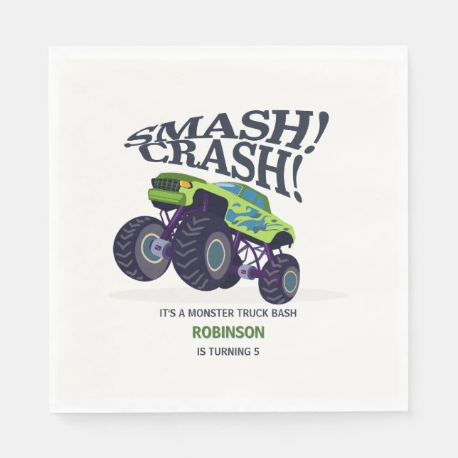 Servilleta De Papel Crash de Smash - Monstruo verde moderno Cumpleaños (Anverso)