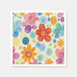 Servilleta De Papel Crayon Doodle Daisy Design