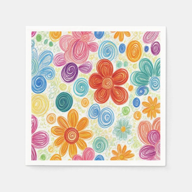 Servilleta De Papel Crayon Doodle Daisy Design (Anverso)