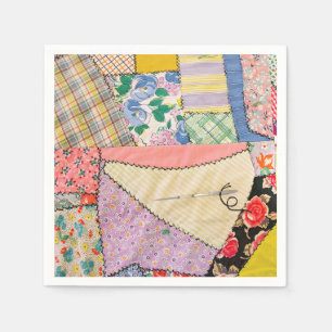 Servilleta De Papel Crazy Parchwork Quilt Con Zigzag Stitling