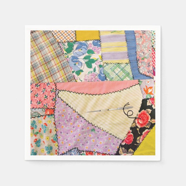 Servilleta De Papel Crazy Parchwork Quilt Con Zigzag Stitling (Anverso)