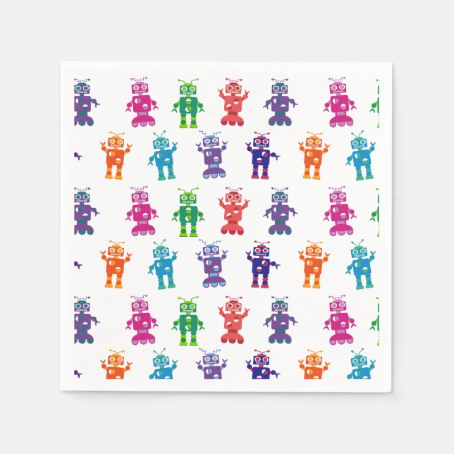 Servilleta De Papel Crazy Robot Pattern Tema fiesta de cumpleaños (Anverso)