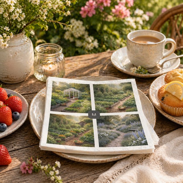 Servilleta De Papel Crea fotos de tu propio jardín monogramadas (Create your own garden photos monogrammed napkins. You can add your own photos and monogram.)