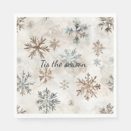 Servilleta De Papel Cream Blue Brown Snowflakes Christmas