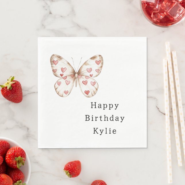 Servilleta De Papel Cream Butterfly Hearts Birthday (In situ)