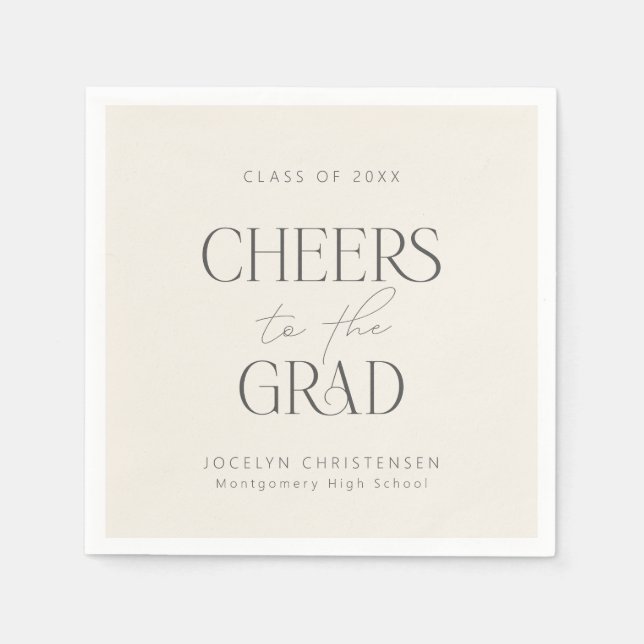 Servilleta De Papel Cream Charcoal Personalized Cheers Grad Party (Anverso)