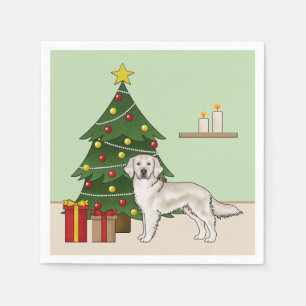 Servilleta De Papel Cream English Golden Retriever with Christmas Tree