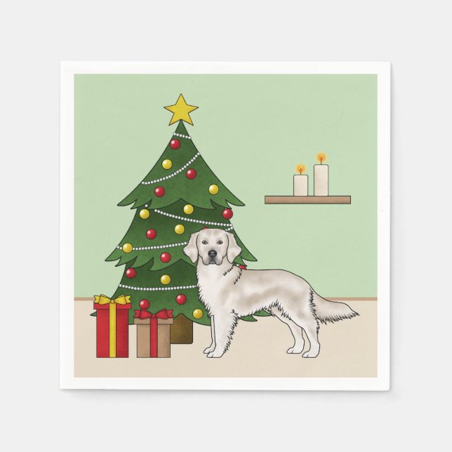 Servilleta De Papel Cream English Golden Retriever with Christmas Tree (Anverso)