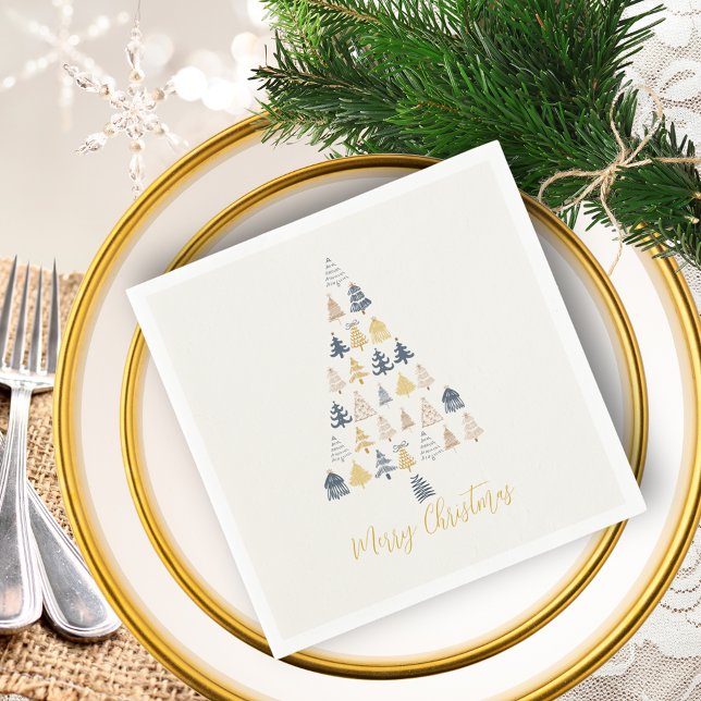Servilleta De Papel Cream Festive Playful Doodles Árbol de Navidad (Cream Festive Playful Doodles Christmas Tree Napkins)