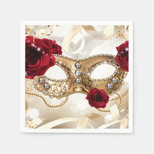Servilleta De Papel Cream Gold Masquerade Ball (Anverso)