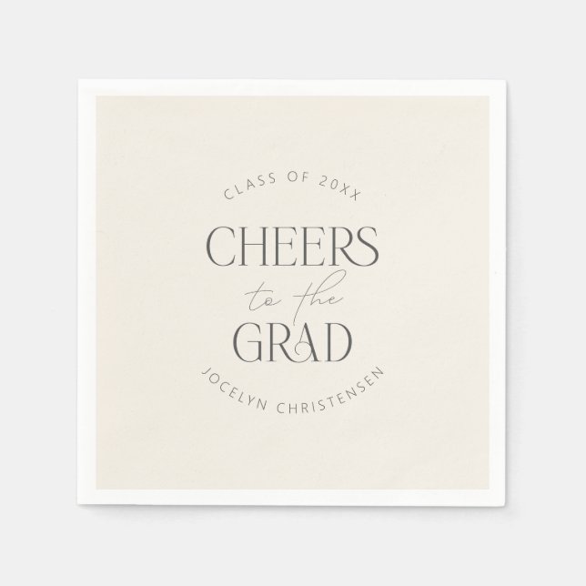 Servilleta De Papel Cream Gray Personalized Cheers Grad Party (Anverso)