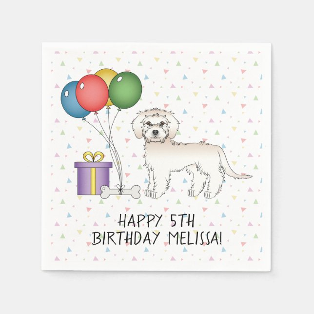 Servilleta De Papel Cream Mini Goldendoodle Cute Cartoon Dog Cumpleaño (Anverso)