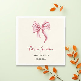 Servilleta De Papel Cream Pink Bow Girl Sweet 16 Birthday Party