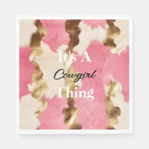 Servilleta De Papel Cream Pink Gold Cowgirl Piel de vaca Cita Cumpleañ