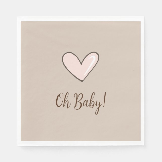 Servilleta De Papel Cream Pink Heart Baby Shower (Anverso)