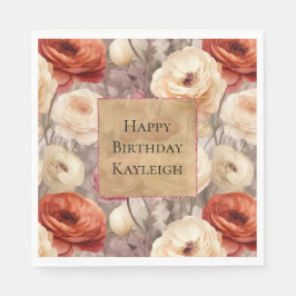 Servilleta De Papel Cream Red Burgundy Floral Birday