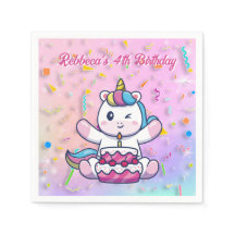 Creatura mágica Unicorn Napkin de cumpleaños rosa