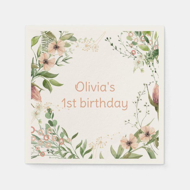 Servilleta De Papel Creciendo como una hierba de primer cumpleaños, (Anverso)