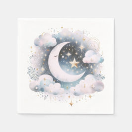 Servilleta De Papel Creciente azul y blanco Luna Celestial Boho modern