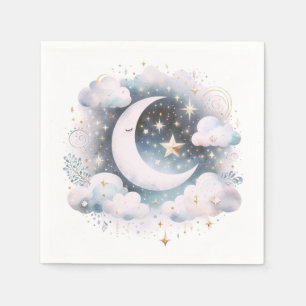 Servilleta De Papel Creciente azul y blanco Luna Celestial Boho modern