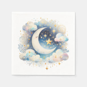 Servilleta De Papel Creciente Luna Celeste Boho Moderno Azul y Blanco