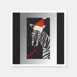Servilleta De Papel ¡Creed! Navidades Zebra con Red Santa Hat