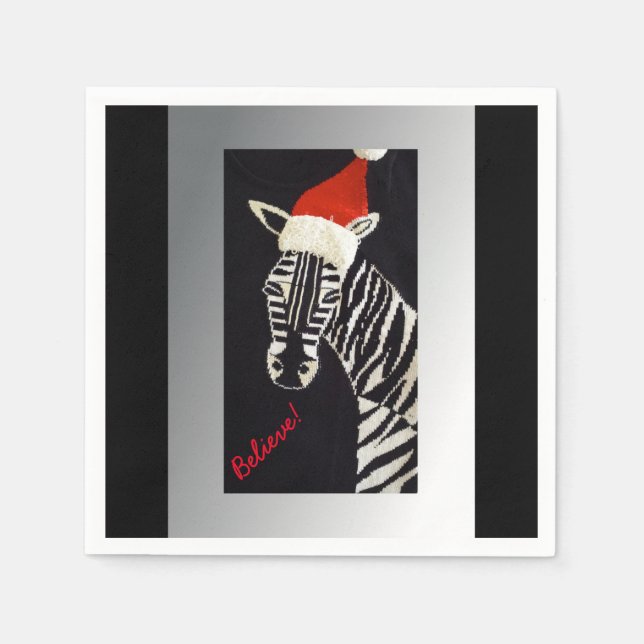 Servilleta De Papel ¡Creed! Navidades Zebra con Red Santa Hat (Anverso)