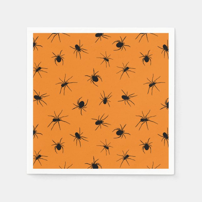 Servilleta De Papel Creepy Spiders Naranja Halloween Party (Anverso)