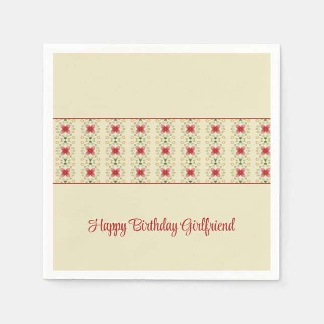 Servilleta De Papel Crema con patrón rosa y verde (Anverso)