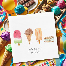 Servilleta De Papel Crema de hielo acuarela y fiesta de cumpleaños de 