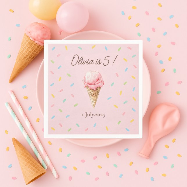 Servilleta De Papel Crema de hielo rosado personalizada Cumpleaños (Subido por el creador)