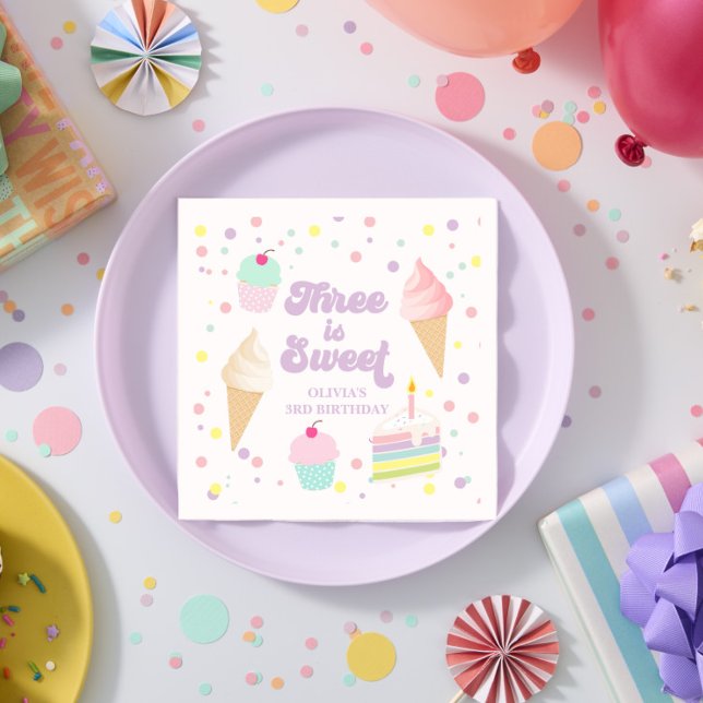 Servilleta De Papel Crema de hielo y pastel por tercer cumpleaños (Subido por el creador)