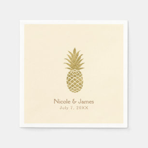 Servilleta De Papel Crema de Piña Dorada Tropical Elegante Boda