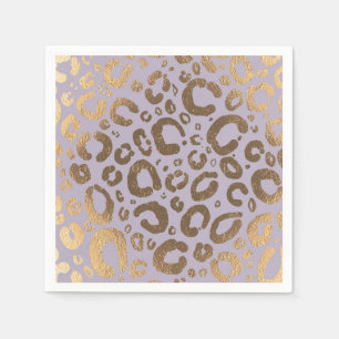 Servilleta De Papel Crema Dorada de Lavanda Glam Estampado de Leopardo