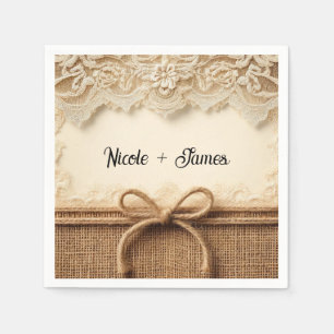 Servilleta De Papel Crema Encaje Floral Arpillera Rústica Boda 