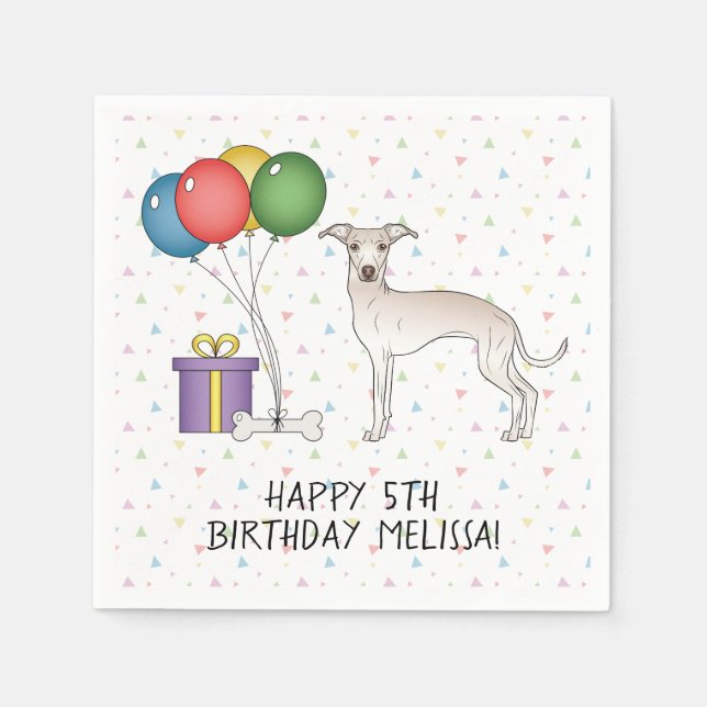 Servilleta De Papel Crema italiana Greyhound Cute Dog - Feliz cumpleañ (Anverso)