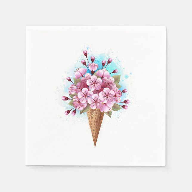 Servilleta De Papel Crema rosa de hielo Sakura Waffle Cone (Anverso)