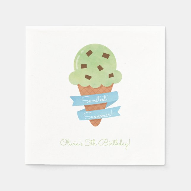 Servilleta De Papel Crema verde de hielo Cone niños Napkins Fiesta de  (Anverso)