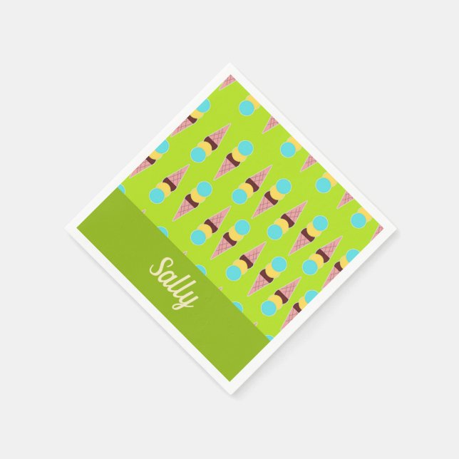 Servilleta De Papel Cremas de hielo coloridas sobre verde (Borde)