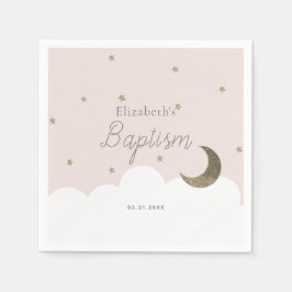 Servilleta De Papel Crescent Moon & Stars Chica Rosa Baptism Napkins
