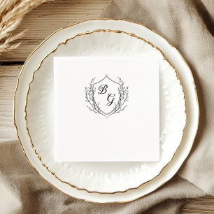 Servilleta De Papel Crest de boda con monograma clásico en negro y bla
