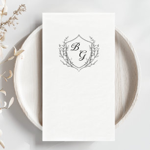 Servilleta De Papel Crest de boda con monograma clásico en negro y bla