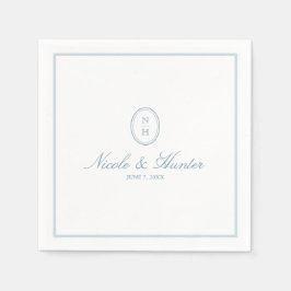 Servilleta De Papel Crest de boda de monograma simple azul polvoriento