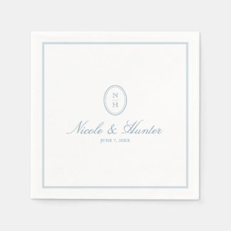 Servilleta De Papel Crest de boda de monograma simple azul polvoriento