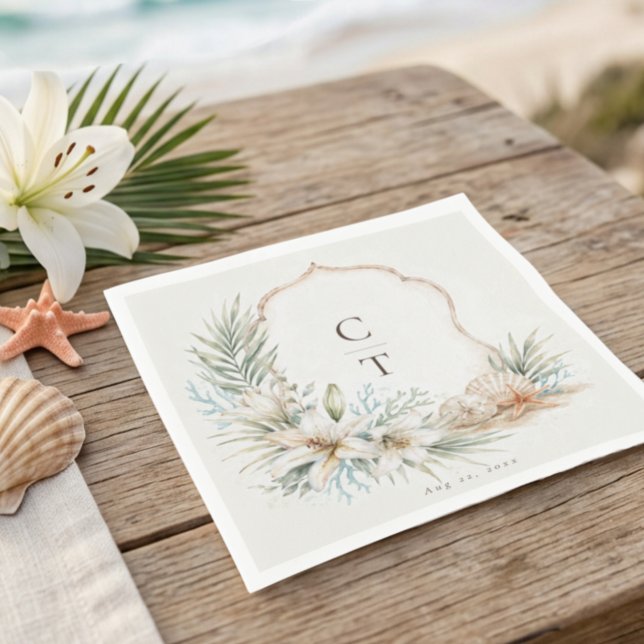 Servilleta De Papel Crest de Boda Tropical Boho Playa (Subido por el creador)
